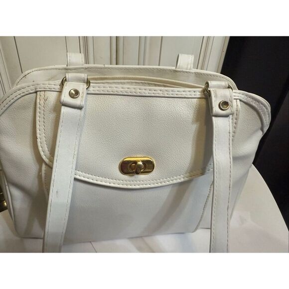 Vintage Lou Taylor Women's Twist Lock Front Shoulder Bag White - Picture 7 of 14